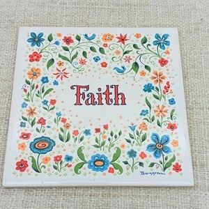 Vintage Swedish Tile "Faith" Trivet Berggren Tile 1965